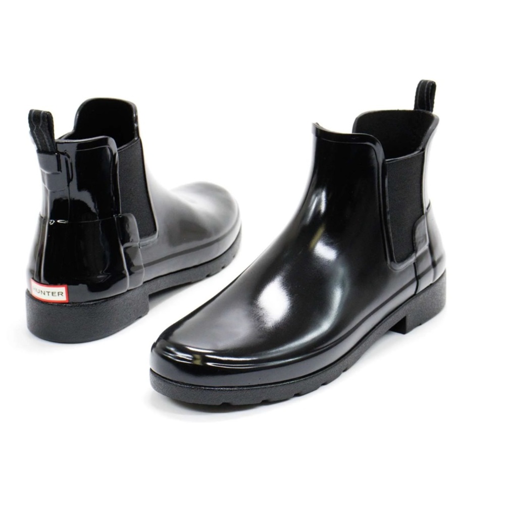Hunter Glossy Black Ankle Boots